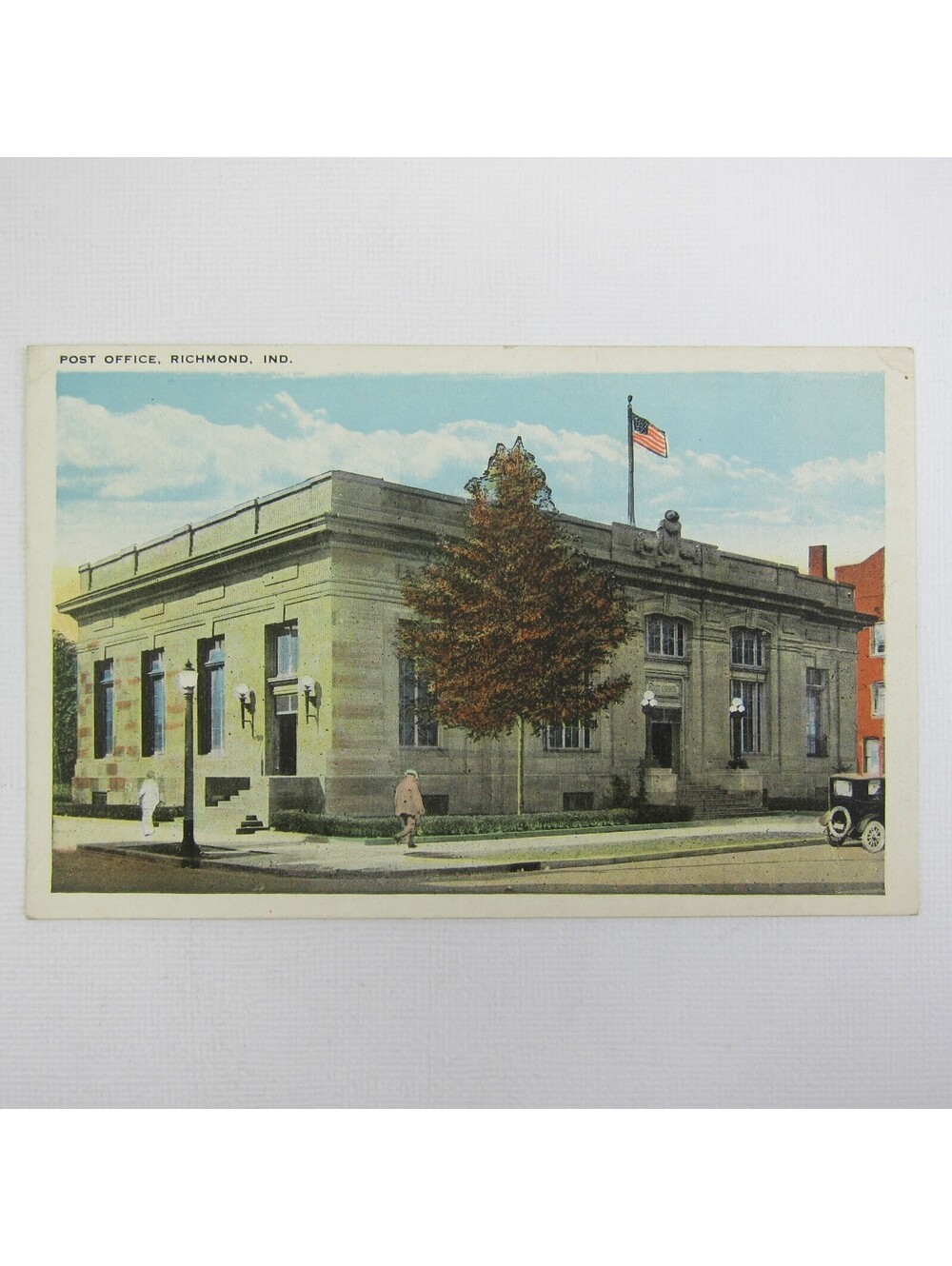 Antique Richmond Indiana Postcard Post Office Building Corner White Border